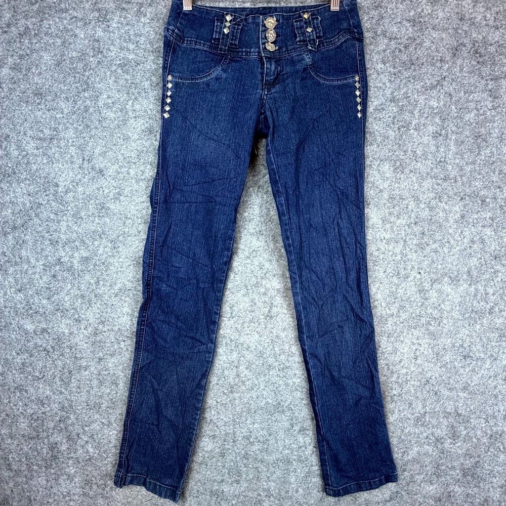 Top Blue Skinny Jeans Women 5 Denim‎ Y2K Slim Straight Studded Back Pocketless